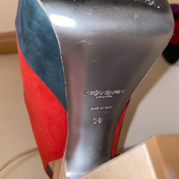 YSL Suede Colorblock Pattern Slingback Pumps - Picture 8 of 8